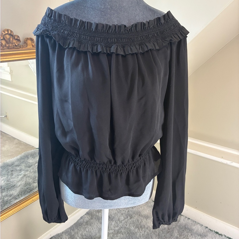 ESCADA Off Shoulder Black Silk Blouse Size 40